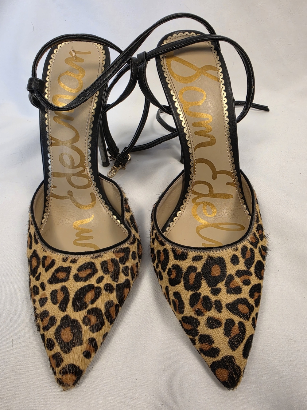 Deana Leopard Calf Hair Ankle Strap Stiletto Pump Heels Size 7.5